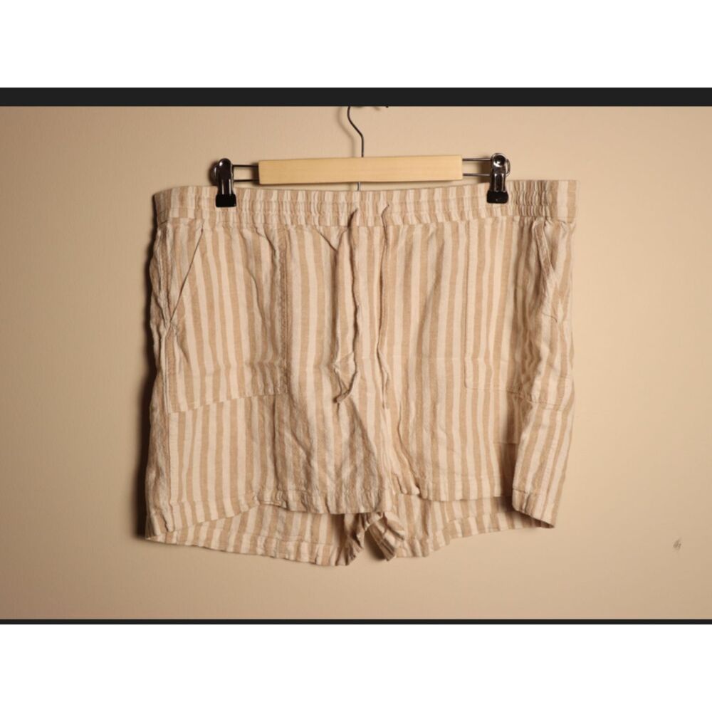 J.Crew XL Flowy Boat Shorts Brown Cream Striped Linen Blend Drawstring